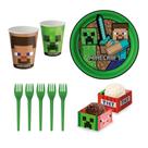 Kit Festa Minecraft 8 Copos 200 ml 8 Pratos 40 Porta Forminha 10 garfos Festcolor Produto Licenciado