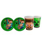 Kit festa Minecraft Decoração Aniversário Copos+Pratos 16pçs Kit festa Minecraft Decoração Aniversário Copos+Pratos 16pçs