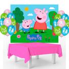 Kit festa Peppa Pig Decoração Painel +Toalha Rosa + 25 Balão