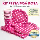 Kit Festa Poá 52 Pcs Papel Sustentável Descart Aniversário Completo Copos Pratos Guard Azul Rosa Cor:Branco