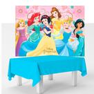 Kit festa Princesas Diney Decoração Toalha Azul +Painel TNT