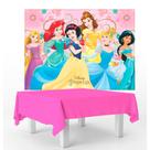Kit festa Princesas Disney Decoração Toalha Rosa+ Painel TNT