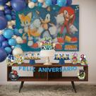 Kit Festa Sonic 39 Itens Painel + Faixa + Enfeites + Topo