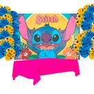 Kit festa Stitch Decoração Toalha Rosa +25 balões +Painel