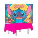 Kit festa Stitch Decoração Toalha Rosa + Painel 1,40m TNT
