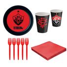 Kit Festa Time Vitória Futebol: 8 Copos 200 ml + 8 Pratos 18 cm + 8 Garfos + 20 Guardanapos Festcolor Inspire sua Fe