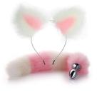Kit Fetiche Rabo de Raposa com Tiara de Orelhas e Plug Anal P