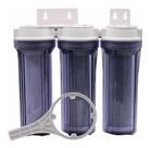 Kit Filtro Triplo BBI 9.3/4" Transparente PT230TR para Fabricação de Cerveja Artesanal Estágios de Filtragem em Polipropileno e Carbon Block + Chave (