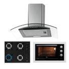 Kit Fit Line Fischer: Forno Branco Coifa Cooktop 4B Aramado