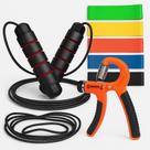 Kit Fitness 3 em 1 Corda de Pular Ajustável + Elásticos de Resistência + Hand Grip Regulável para Exercícios