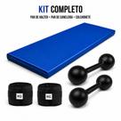 Kit fitness completo colchonete azul + par 1kg halter bola + par 1kg caneleira preto treino em ca Kit fitness completo colchonete azul + par 1kg halter bola + par 1kg caneleira preto treino em ca
