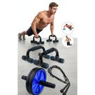 Kit Fitness: Roda Abdominal, Barra Flexão e Corda Pular