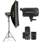 Kit Flash Estúdio Greika 250w Com Radio Flash + Softbox Dobravel 30x120cm