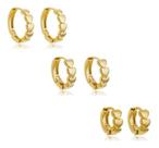 Kit Flora - Trio Brinco Argola Corações Lisos PMG Banhado em ouro 18k
