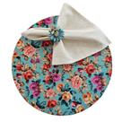 Kit Floral Azul 12 Lugares Capa Sousplat Guardanapo Anel PG