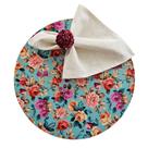 Kit Floral Azul 6 Lugares Capa Sousplat Guardanapo Anel PG