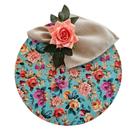 Kit Floral Azul 6 Lugares Capa Sousplat Guardanapo Anel PG
