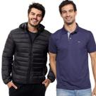 Kit FMF Jaqueta Puffer e Camisa Polo Azul Marinho Masculina