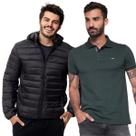 Kit FMF Jaqueta Puffer e Camisa Polo Verde Masculina