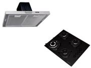 Kit Fogatti Depurador Slim New Inox 60cm + Cooktop 4 Bocas Tripla Chama Mesa em Vidro Esmaltado