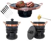 Kit Fondue 23cm+ 2 Fondue 500ml Pedra Sabão +6 Garfinhos