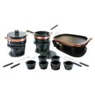 Kit fondue pedra sabão completo 18 pçs com churrasqueira oval funda 40 cm