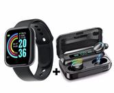 Kit Fone De Ouvido F9-5 Powerbank + Relogio Smartwatch Digital D20 Foto na Tela