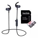 Kit Fone de Ouvido Intra auricular Bluetooth mais Cartão de Memória 32gb para Corridas e Academia