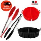 Kit Forma Air Fryer E Pegador Pinça Culináraria Inox e Silicone Multifuncional Tamanhos 27 e 34cm Nã