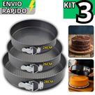 Kit Formas Teflon Antiaderente Para Bolo Com Fundo Removível 22 26 28cm Com Trava