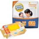 Kit Fralda Pompom Clássica + 140 Toalhas Upa Bebê: Maciez e Proteção Anti-Vazamento