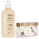 Kit Francis Loção Hidratante Leite De Amêndoas 400ml + 6 Sabonetes em Barra Rosa Branca E Patchouli 90g