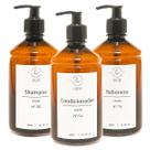 Kit Frasco Ambar Banheiro Minimalista 3 Pçs Shampoo Condicionador Sabonete Luxo 500Ml