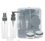 Kit Frasco Plastico Viagem Compacto e Completo - 9 Peças