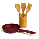 Kit Frigideira Anti Aderente Ceramico Mais Utensilios Bambu