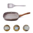 Kit Frigideira Grill Quadrada 24cm Cerâmica Antiaderente e Espátula Silicone 29,5cm