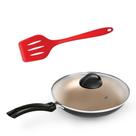 KIT - FRIGIDEIRA REDONDA PATOLUX Nº24 ALIANÇA + ESPATULA MAK.INOX PERFURADA SILICONE PRETOVERMELHO