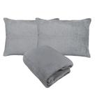 Kit Fronhas e Lençol com Elástico Queen Plush Microfibra Fleece Cinza Arrumadinho Enxovais