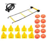 Kit Funcional Escada de Agilidade + Speed Rope + 10 Cones + 10 Half Cone Chapéu Chinês