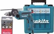 Kit furadeira de impacto e parafusadeira makita 680w com maleta e brocas para concreto, metal e made