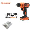 Kit Furadeira e Parafusadeira Black & Decker + 10 Bits Ponta Phillips 2 Kit Furadeira e Parafusadeira Black & Decker + 10 Bits Ponta Phillips 2
