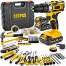 Kit Furadeira Parafusadeira 21V Brushless Sem Fio Com Maleta de Ferramentas Resistente 120 Peças Completa