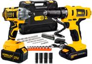 Kit Furadeira Parafusadeira a Bateria Com Chave De Impacto 21V e Kit Acessórios Profissional