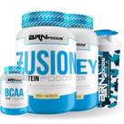 Kit Fusion Protein 900g + Whey Foods 900g + BCAA 100g Tangerina + Coqueteleira 600ml BRNFOODS