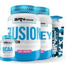 Kit Fusion Protein 900g + Whey Foods 900g + BCAA 100g Tangerina + Coqueteleira 600ml BRNFOODS