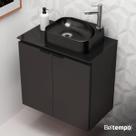 Kit Gabinete Aço Galvanizado Lavável Banheiro Suspenso 62cm Preto Com Cuba Pia Apoio Tampo Vidro 2 Portas Beltempo