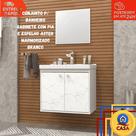 Kit Gabinete Armario de Banheiro Cuba Pia Com Espelheira Marmorizado Branco Aster