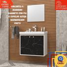 Kit Gabinete Armario de Banheiro Cuba Pia Com Espelheira Marmorizado Preto Aster