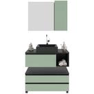 Kit Gabinete Balcão E Espelheira De Banheiro Marina Mármore Lunar/verde Mar