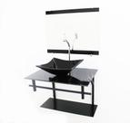 Kit gabinete banheiro 60cm ap com cuba quadrada mármore preto + torneira cromada